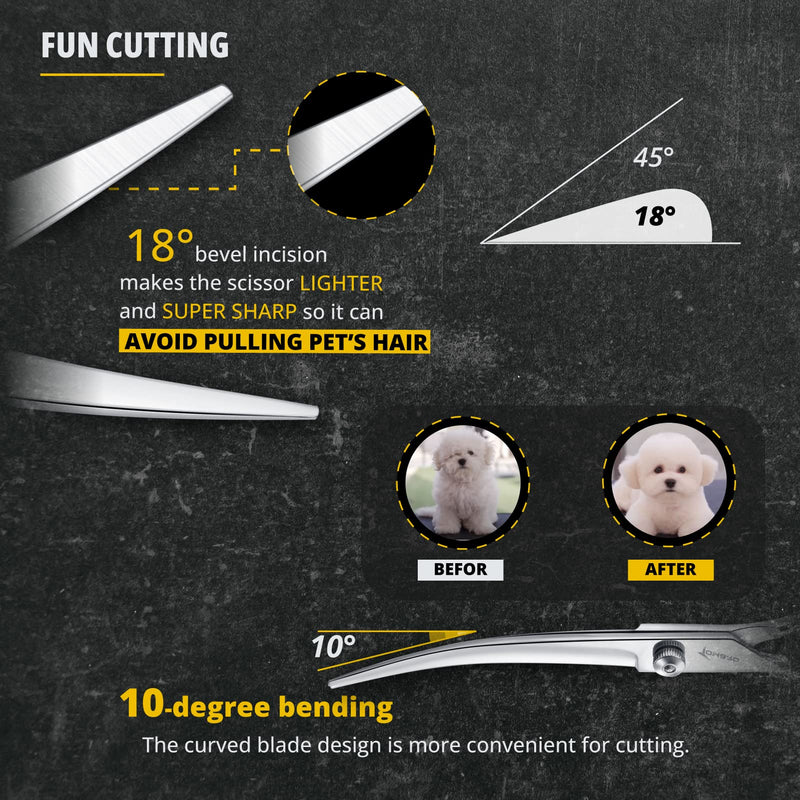 TOMBRO 7.0" Curved Dog Grooming Scissors Professional Curved Scissors for Pets 6CR Stainless Steel Pet Grooming Scissors with Safe Round Tips,Pets Grooming Shears with Offset Handle (Down-curved) Down-curved - PawsPlanet Australia