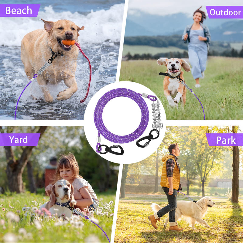 Dog Tie Out Cable 10ft/15ft/20ft/30ft Dog Runner for Yard and Outdoor with Swivel Hook Green/Blue/Purple Reflective Lead Dog Chains for Training Small to Medium Dogs Up to 100lbs 4mm 15ft Purple - PawsPlanet Australia
