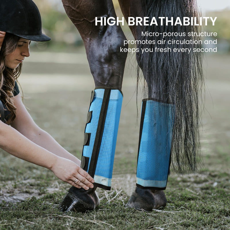 Fly Boots for Horses Set of 4 Leg Wraps Protection, Mesh Horse Fly Leggings Breathable Tendon Boots for Reduces Stomping & Leg Fatigue Sky Blue Large