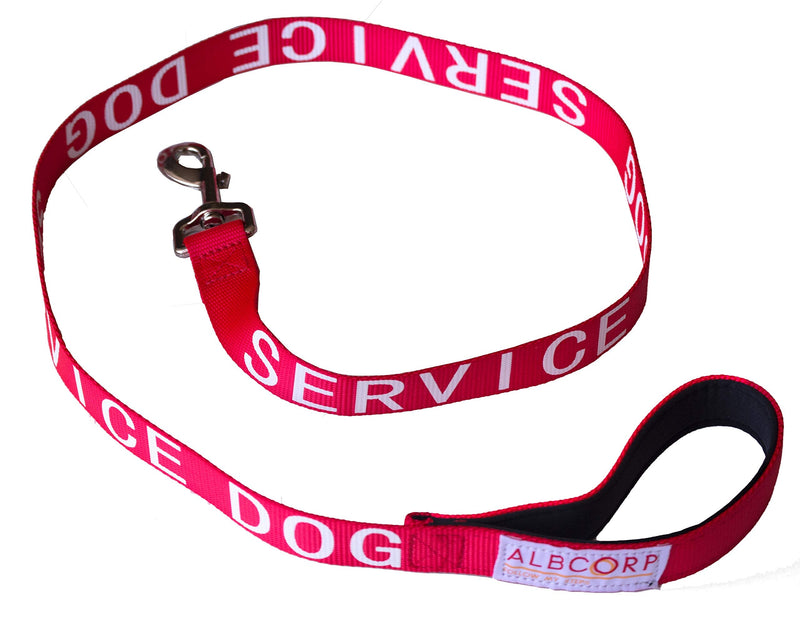 Albcorp Service Dog Leash - Embroidered- with Padded Neoprene Handle and Reflective threads, 4 Feet, for Harnesses, Vests or Collars, Red - PawsPlanet Australia