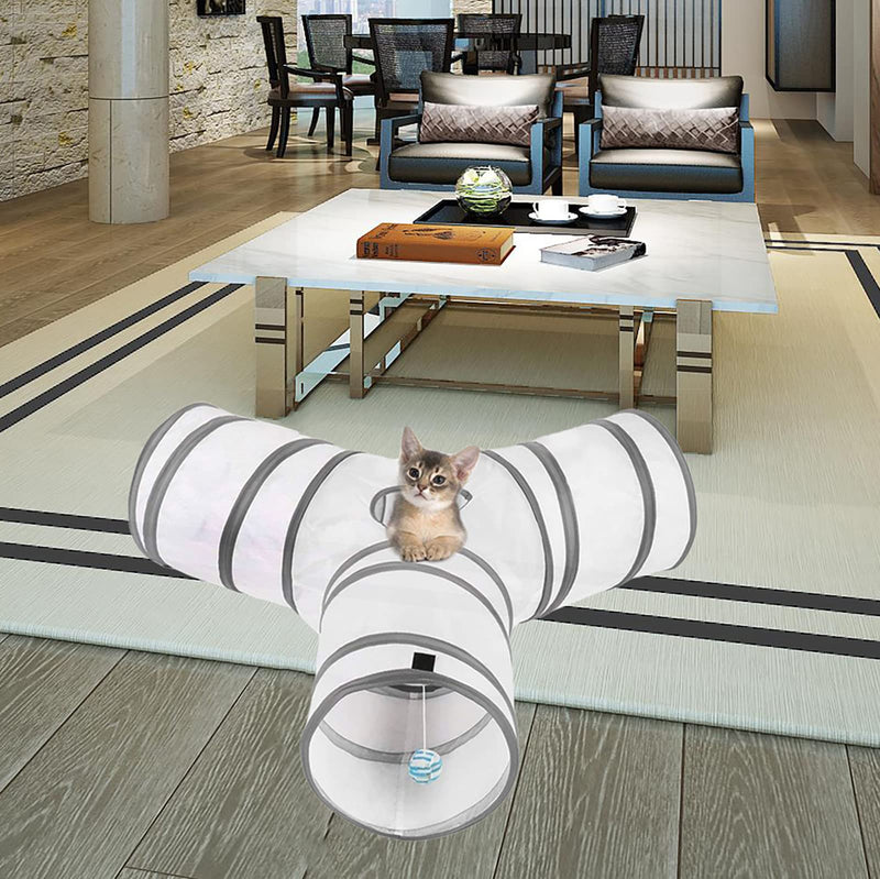 zhl Cat Toys Cat Tunnel and Cat Cube Pop Up Collapsible Kitten Indoor Outdoor Toys-Collapsible 3 Way or 1wayCat Tube- for Cat, Puppy, Kitty, Kitten, Rabbit white - PawsPlanet Australia