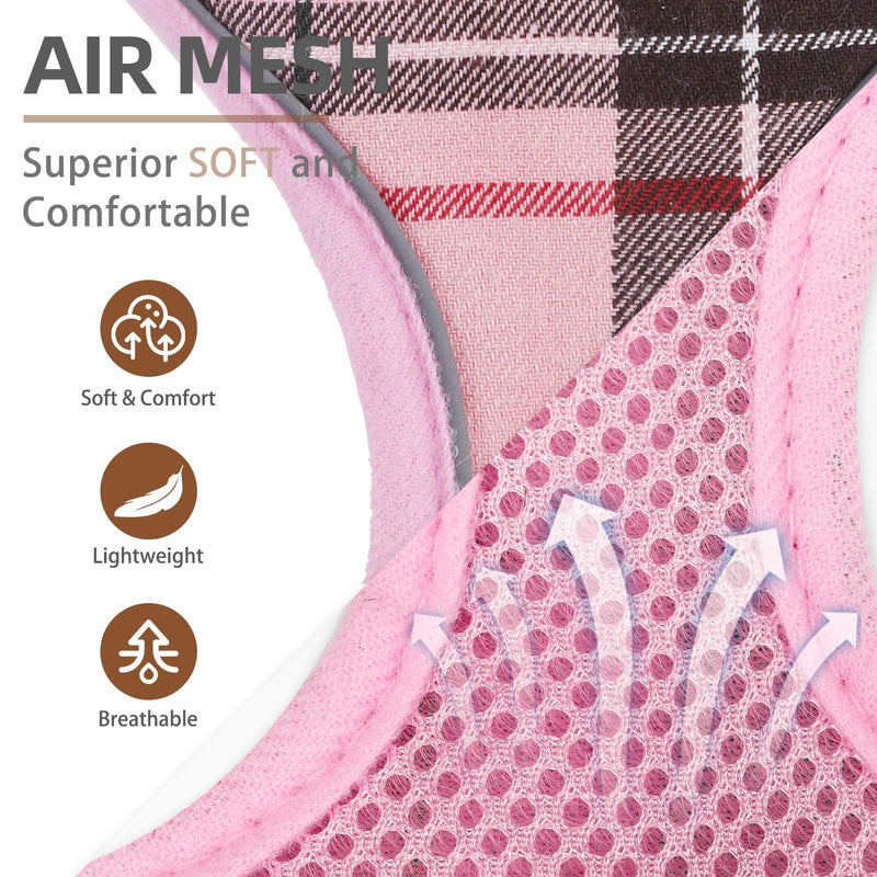 PUPTECK Soft Mesh Dog Harness and Leash Set Pet Puppy Cat Adjustable Reflective Padded Vest No Pull Harnesses, Pink, XS XS (NECK: 11-13", CHEST: 11-15") - PawsPlanet Australia