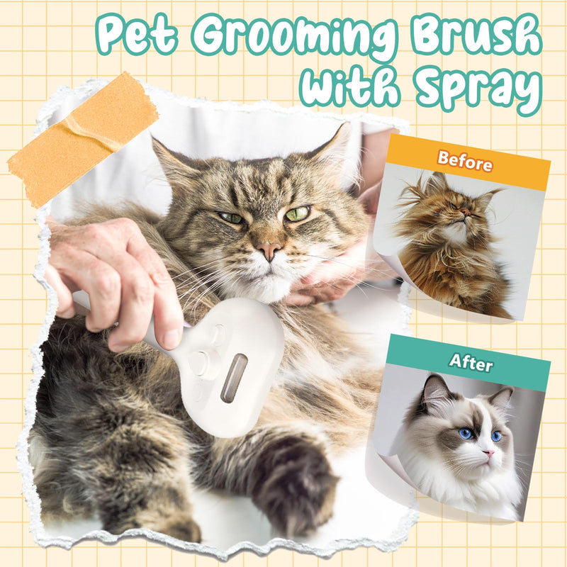 Self-Cleaning Pet Grooming Brush with Spray - 3-in-1 Cat and Dog Brush for Hair Removal and Anti-Static Steam (Built-in 250mAh Battery) - PawsPlanet Australia