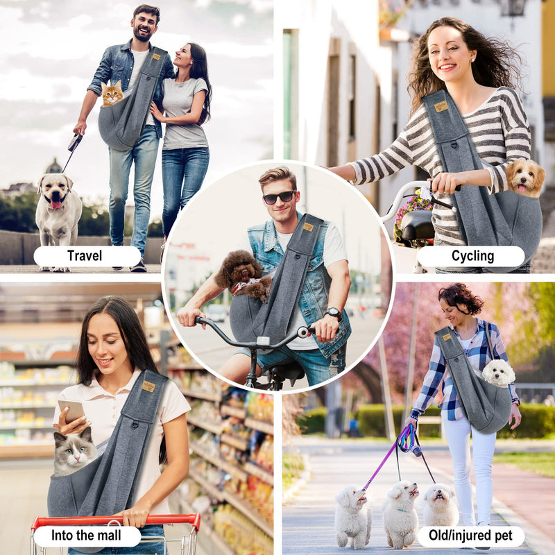Dog Sling Hands Free Dog Sling Carrier Adjustable Strap Dog Carrier Sling Soft Cotton Dog Carrier Bag Dog Carriers with Pocket for Travel Outdoor(Dark Grey) Thick straps Dark Grey - PawsPlanet Australia