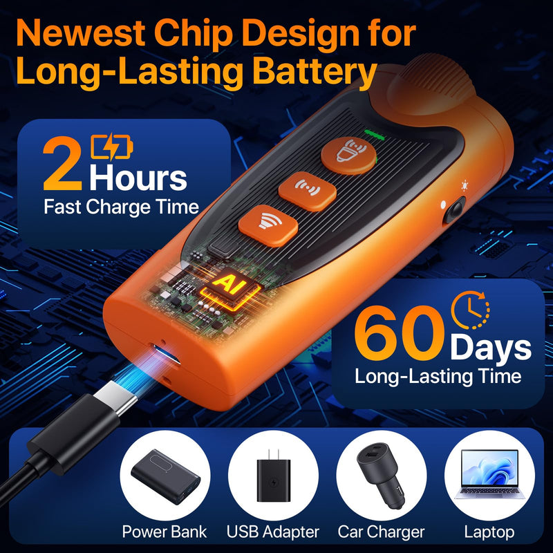 Dog Bark Deterrent Device – 3X Ultrasonic Anti Barking for Dogs, 6 Training Modes & 23FT Range, Rechargeable, Humane No-Shock Dog Training Tool for Stopping Neighbors Dogs Barks Indoor Outdoor Use Orange