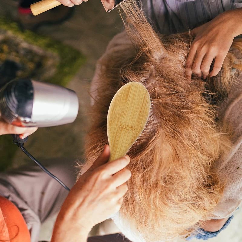 Molain Dog Grooming Brush - 20mm Stainless Steel Round Pins, Bamboo Handle, No Scratch Brush for All Hair Types (1Pc) High quality 1Pc Airbag Wooden Comb - PawsPlanet Australia