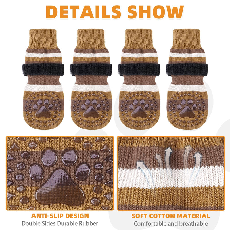 KOOLTAIL Anti Slip Dog Socks to Prevent Licking Paws and Slipping, Extra-Thick Grip Pet Boots & Paw Protectors, Winter Warm Puppy Shoes Booties for Hardwood Floors Small Medium Large Senior Dogs, XL X-Large Brown - PawsPlanet Australia