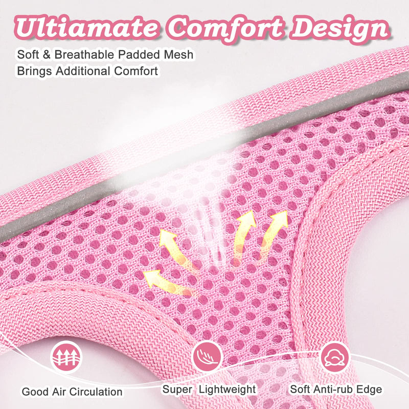 Cat Harness and Leash Escape Proof,Adjustable Soft Mesh Kitten Vest Harness for Walking Reflective Pet Harness for Cat Small Dogs Puppy (Pink, XXS) XX-Small Pink - PawsPlanet Australia