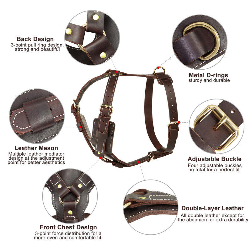 PET ARTIST Adjustable Premium Leather Dog Harness for Large Dogs，with Strong Metal Buckles，Perfect for Daily Walking and Training，Doberman German Shepard Rottweiler Pit XL:Chest:29-36" - PawsPlanet Australia