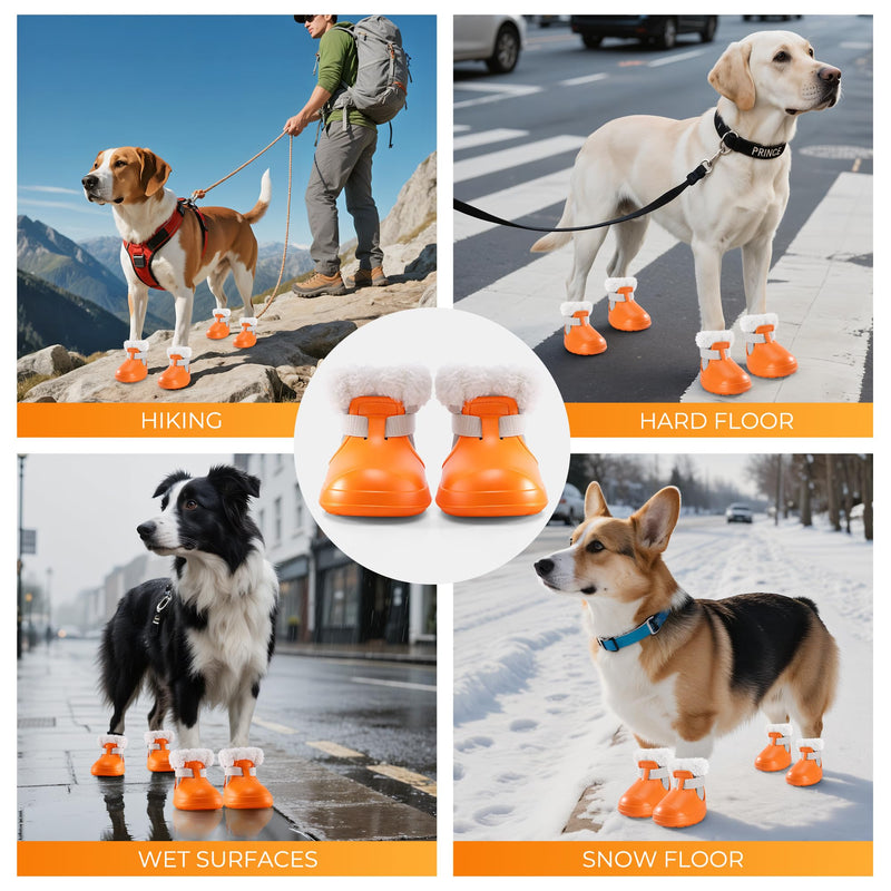 Dog Shoes for Small Medium Large Dogs,Winter Dog Snow Boots & Paw Protectors Waterproof for Cold Weather & Hard Floors,Adjustable Anti-Slip Dog Booties with Removable Wool Liner (Orange, 6) - PawsPlanet Australia