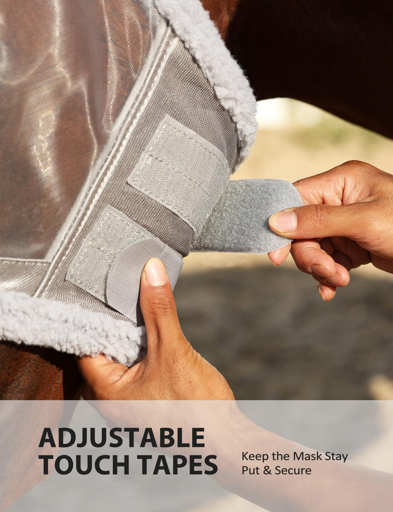 Harrison Howard CareMaster Horse Fly Mask UV Protective Fine Mesh with Extra Wool Soft Touch on Skin Moonlight Silver L Full (Large) - PawsPlanet Australia