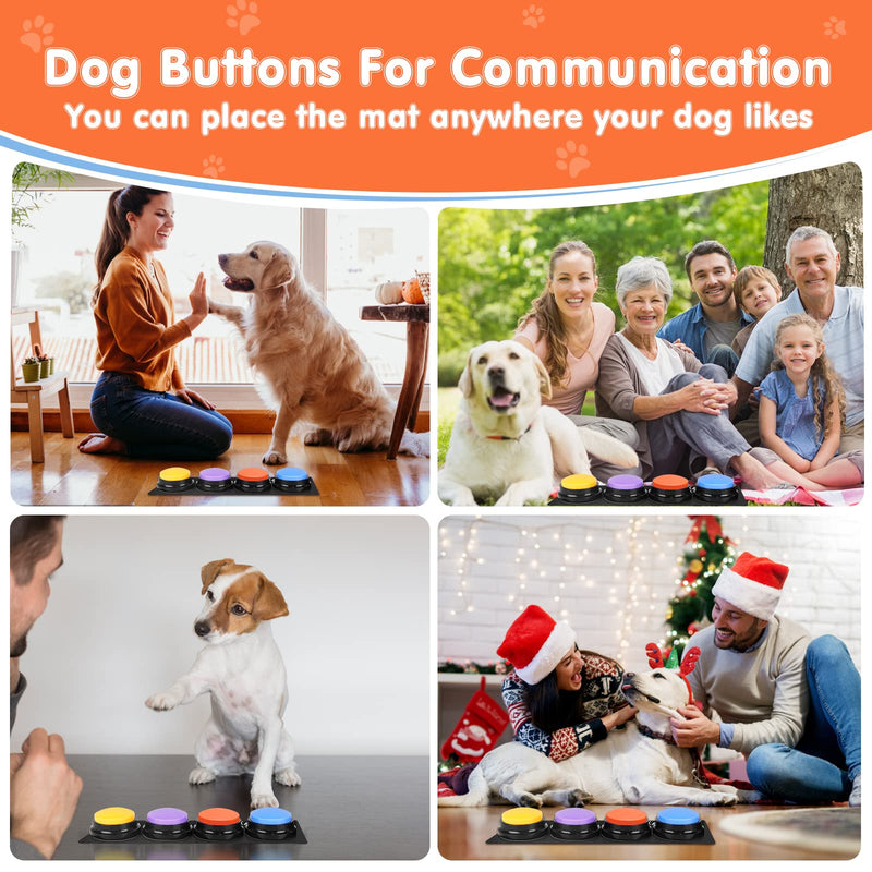 Dog Buttons for Communication,Talking Buttons for Dogs,4 Recordable Sound Buttons + 24 Scene Patterns + 1 Dog Button Mat+ 8 AAA Batteries 4 Pack - PawsPlanet Australia
