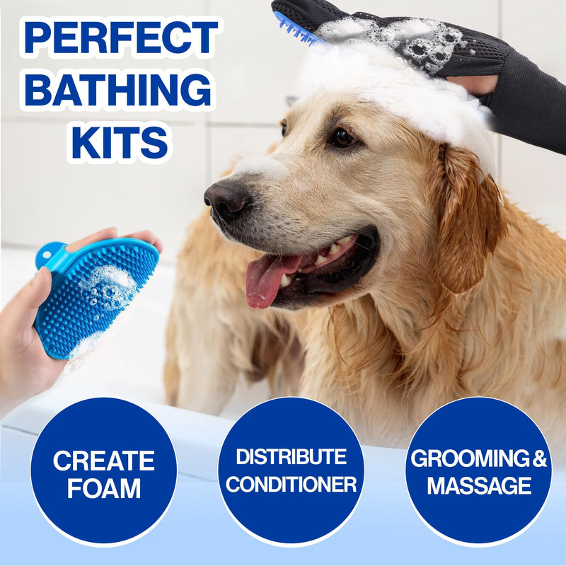 Pet Grooming Set with Dog Washing Gloves for Bathing, Dog Bath Brush and Silicone Dog Toothbrush, Pet Grooming Gloves for Dogs, Cats and Horses with 185 Silicone Tips (PG Set 1) - PawsPlanet Australia