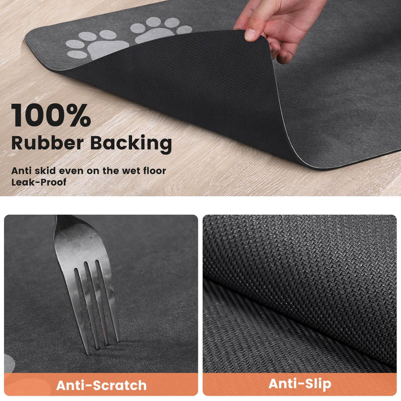 Pet Feeding Mat-Absorbent Pet Placemat for Food and Water Bowl, Dog Food Mat with Waterproof Rubber Backing, No Stains Quick Dry Water Dispenser Mat for Dog and Cat, Dark Gray-12"x20" 12"x20" - PawsPlanet Australia