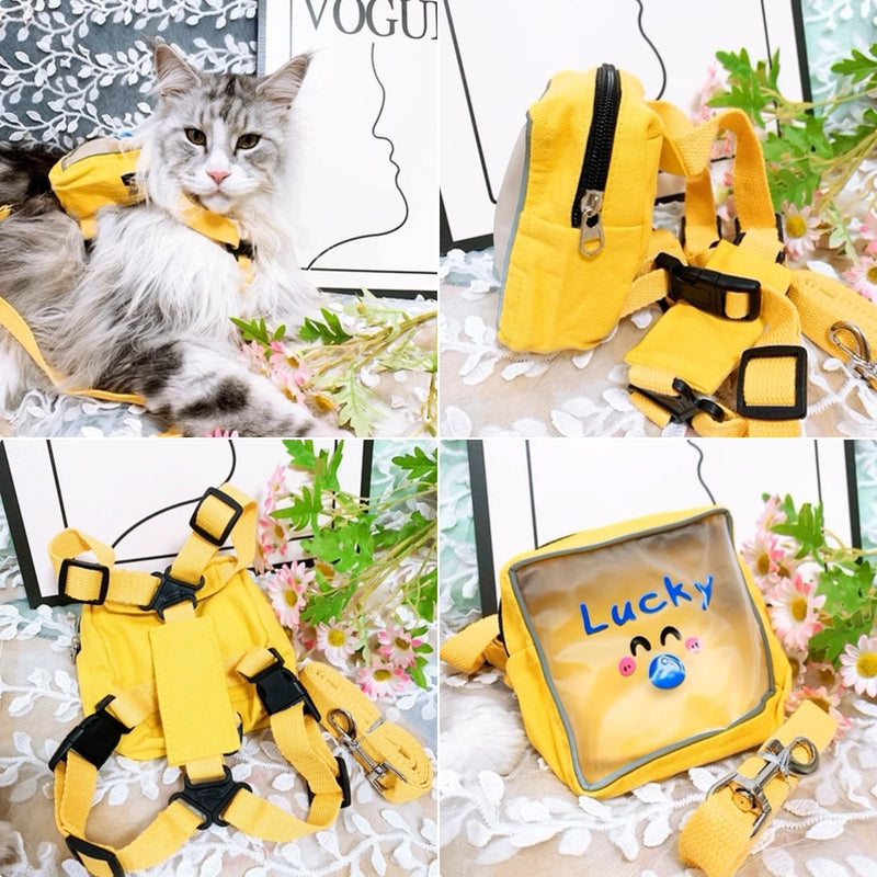 Dog Harness Backpack Cute Small Dog Vest Harness and Leash Set Plaid Soft Mesh Dog Harness with Adjustable Travel Food Back Pack Carrier Bags for Puppy Small Tiny Medium Large Dogs (Yellow, Medium) Yellow - PawsPlanet Australia