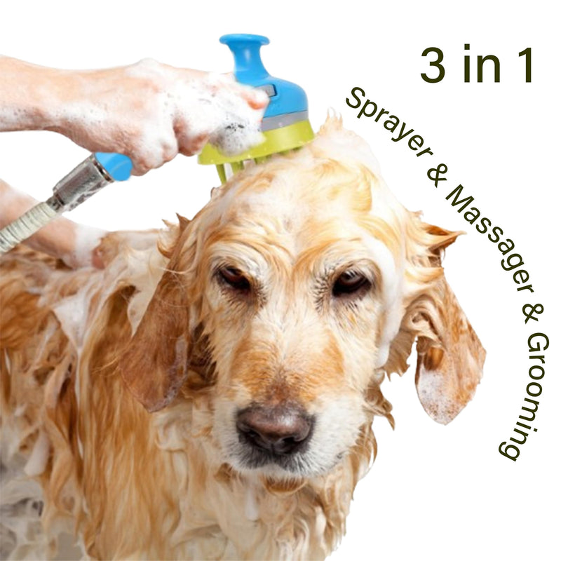 Dog Shower Attachment, Dogs Shower Sprayer Attachment with Massage Head, Dog Shower Brush for Bathroom Shower Arm, Pet Bathing Tool, for Dog and Cat Grooming, Indoor & Outdoor(Blue) Blue - PawsPlanet Australia