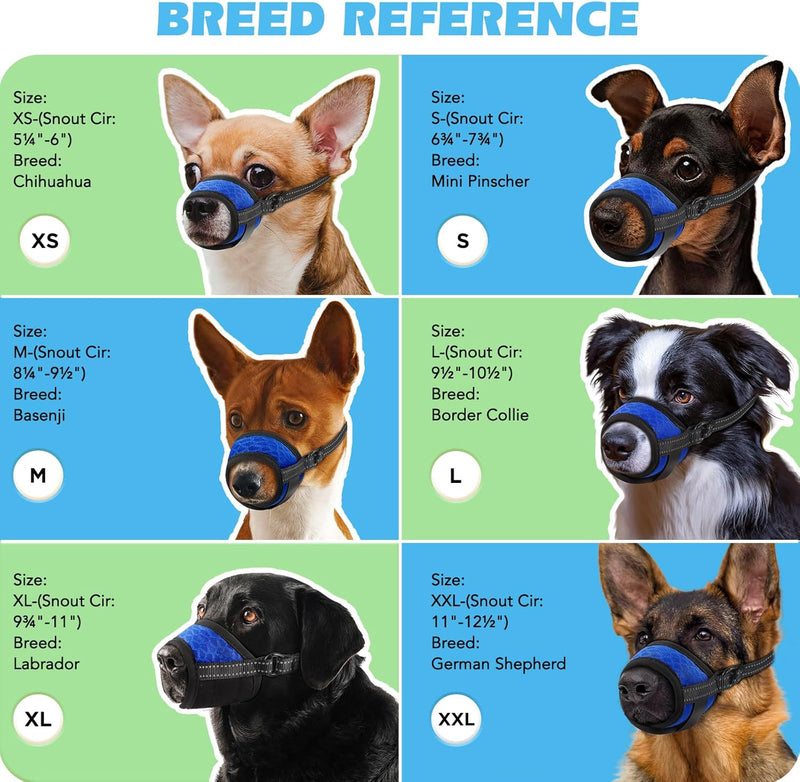 Dog Muzzle, Soft Dog Muzzle for Large Medium Small Sized Dog, Breathable Mesh Large Dog Muzzle for Biting Barking and Chewing, No Bark Muzzle for Small Medium Large Dogs Outside Walking Grooming Blue S（Snout C：8"-9.5"） - PawsPlanet Australia