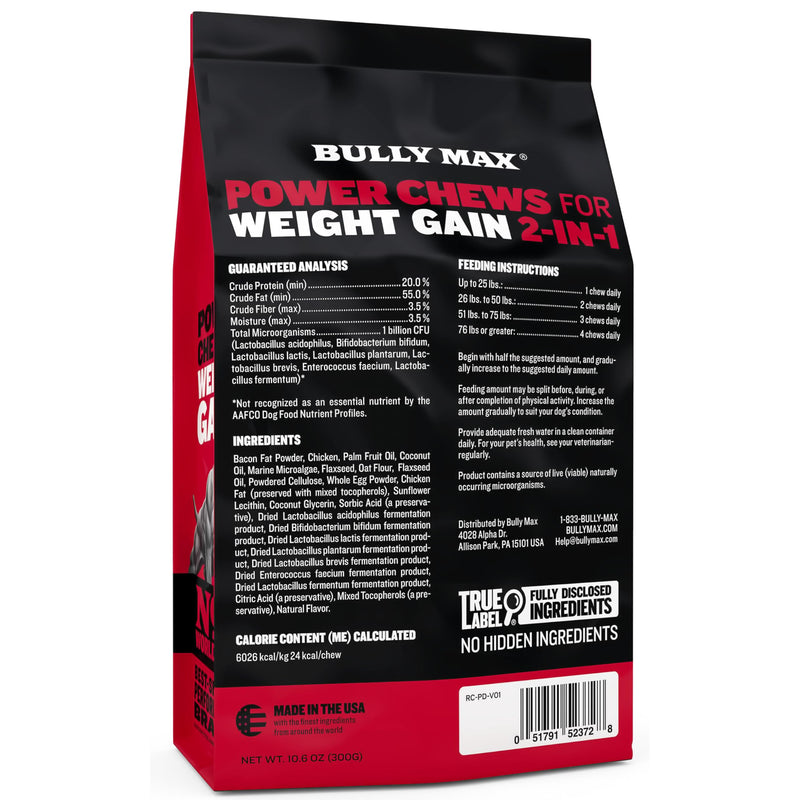 Bully Max Dog Weight Gainer Soft Chews for Puppies and Adults - High Calorie Dog Food Performance Supplement for Healthy Weight Gain, Immunity & Digestion - 75 Chews for All Breeds & Ages - 300g Pack 1 Pack - PawsPlanet Australia