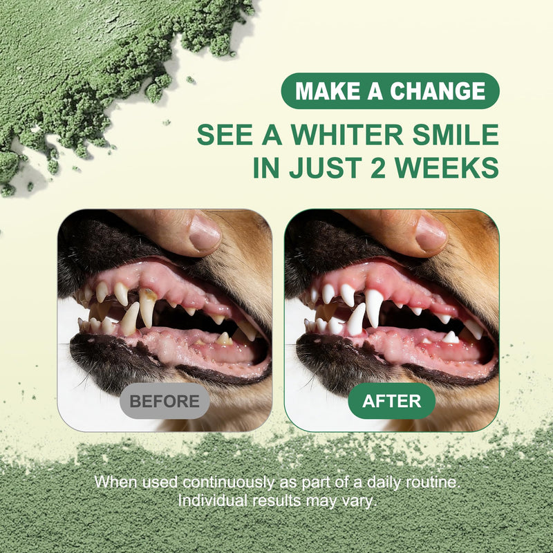 Dog Dental Powder for Teeth Cleaning - Fresh Mint Breath Freshener & Teeth Cleaner - Plaque & Tartar Remover Food Topper - No Brushing Oral Care Support for Bad Breath Control (150g)