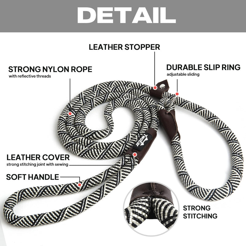 TwoEar 6FT Slip Lead Dog Leash, Heavy Duty Slip Leash for Dogs with Highly Reflective, Strong Rope Slip Leads No Pull Pet Training Leashes for Small Dogs (3/8", Grey) Small(3/8"-6ft) - PawsPlanet Australia