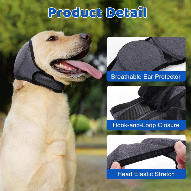 Dog Ear Muffs Noise Protection, Dog Snood Swim Ear Protectors, Waterproof Adjustable Cat EarCaps Shower Wrap, Pet Snood EarCovers for Bath, Anxiety Relief,Swimming,Grooming, (Gray, M)