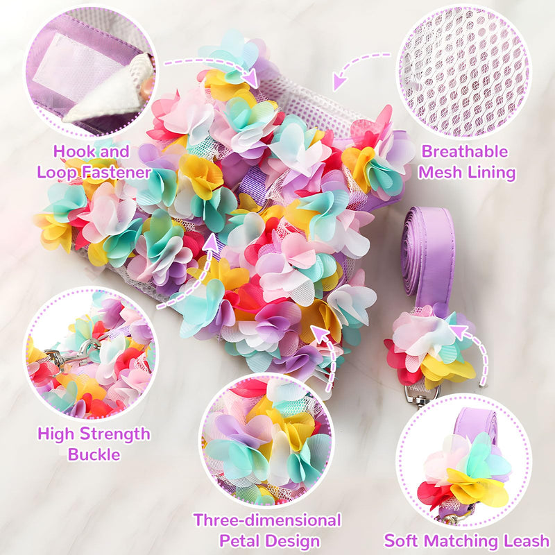 Cute Small Dog Harness and Leash Set Purple Lace Floral Girl Puppy Harness for Small Dogs Cats Soft Mesh Dog Vest Harness Escape Proof Pet Cat Harness Outfits XS (Fit 1-3 lbs; Chest 9.5-11") - PawsPlanet Australia