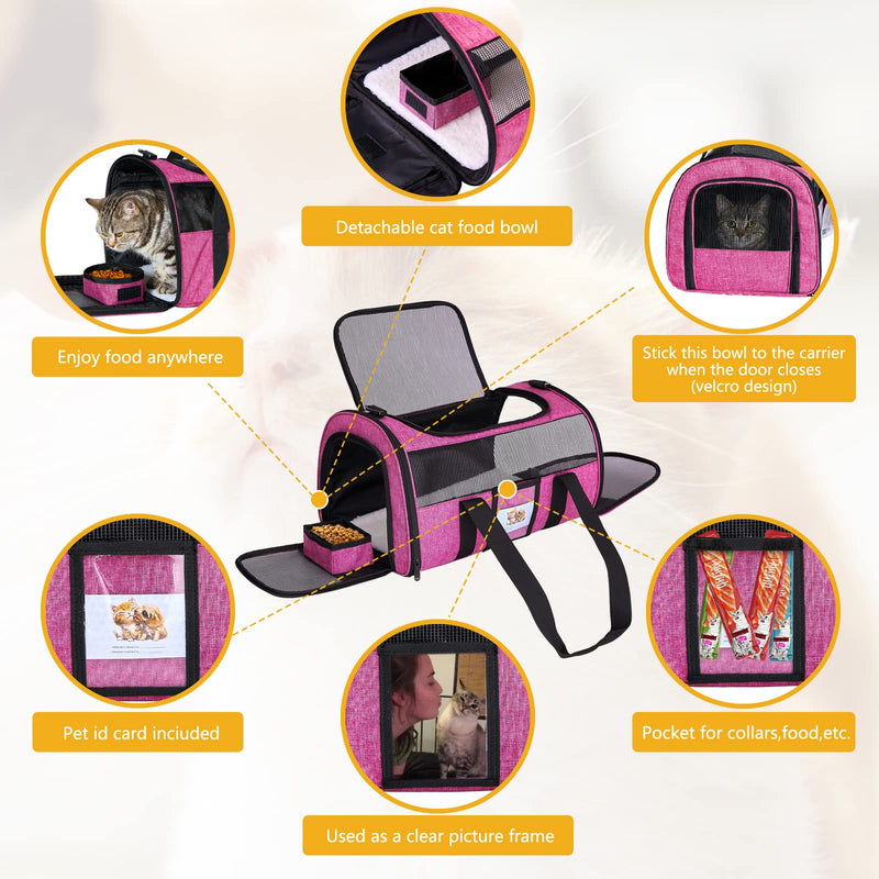 Cat Carrier for Cats Small Dogs, Kitten,Puppy Pet Carrier for Small Medium Cats Under 15lb, Collapsible Soft Sided TSA Approved Travel Carrier, Red - PawsPlanet Australia