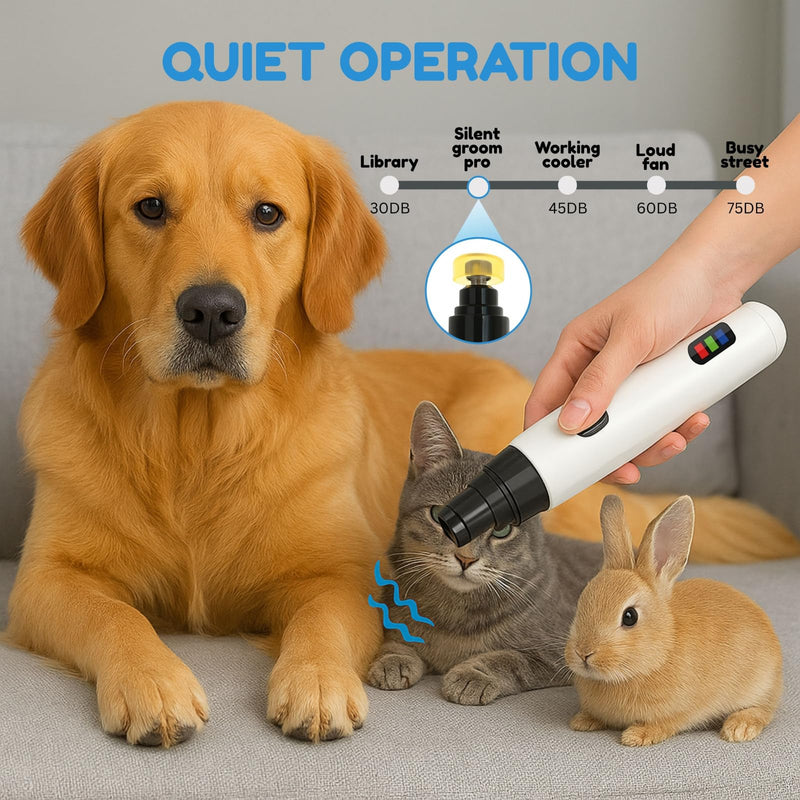 2026 Upgrade Silent Groom Pro Nail Grinder, New Silent Groom Pro for Pets, Rechargeable USB Charging Pet Nail Grinders, Electric Pet Nail Clippers, Pet Paws Grooming Smoothing Tool, - PawsPlanet Australia