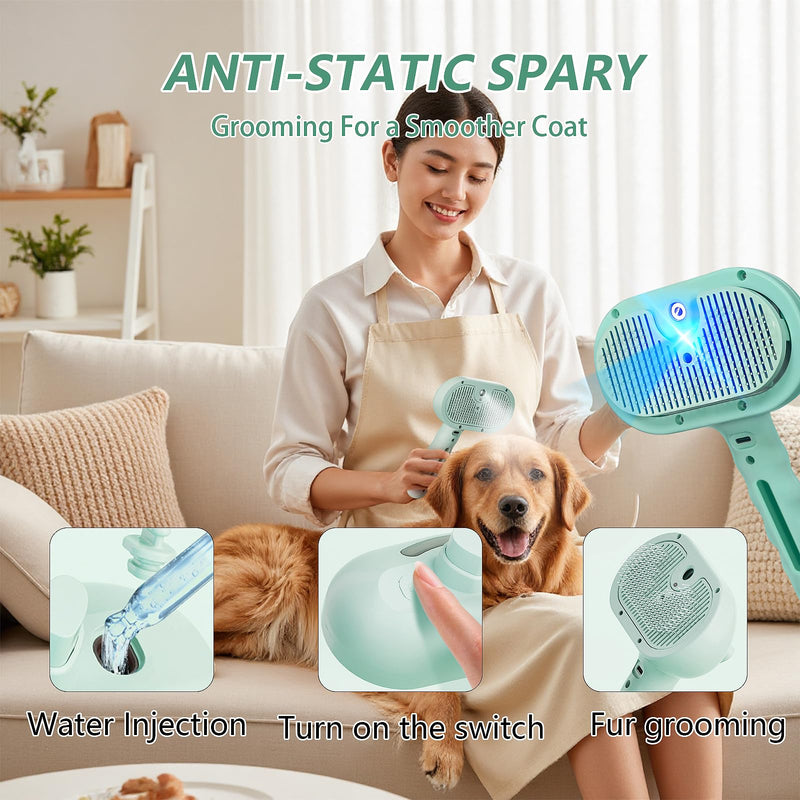 4 in 1 Pet Grooming Brush with Steam, Spray & Blue Light Sterilization – Hair Removal Comb for Dogs & Cats with Water Tank, Mist Release, Stainless Steel Teeth & Ergonomic Handle(Purple) Purple