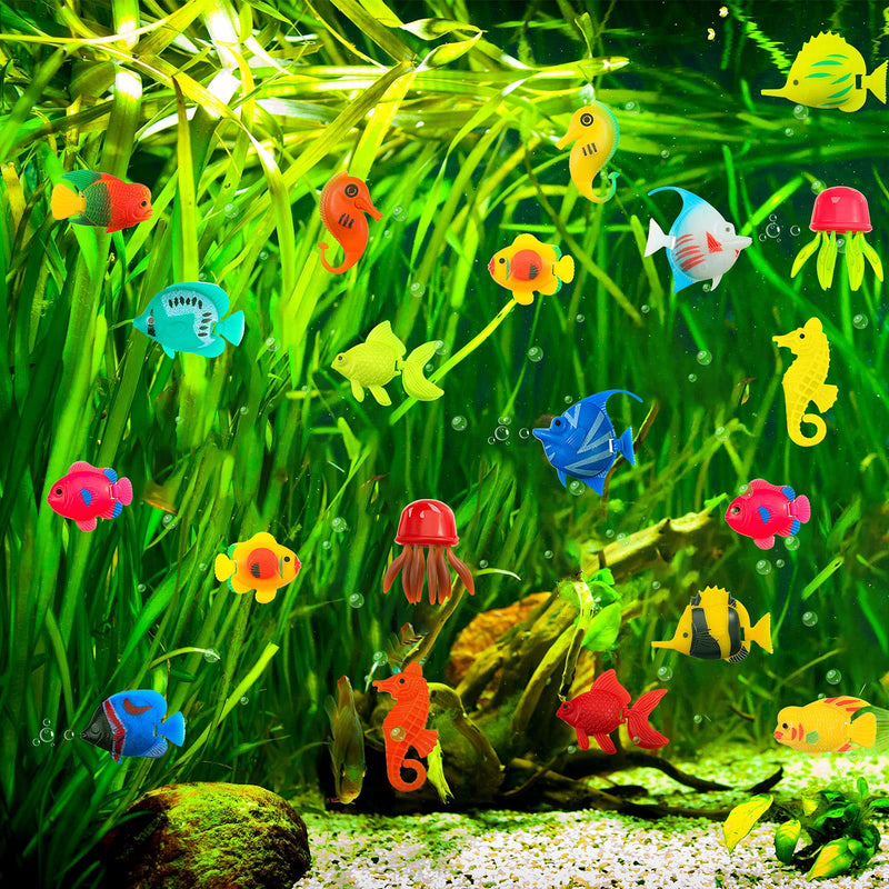 20 Pieces Artificial Moving Fishes Plastic Floating Fishes Lifelike Fish Ornament Aquarium Decorations for Fish Tank (Jellyfish and Seahorses) - PawsPlanet Australia