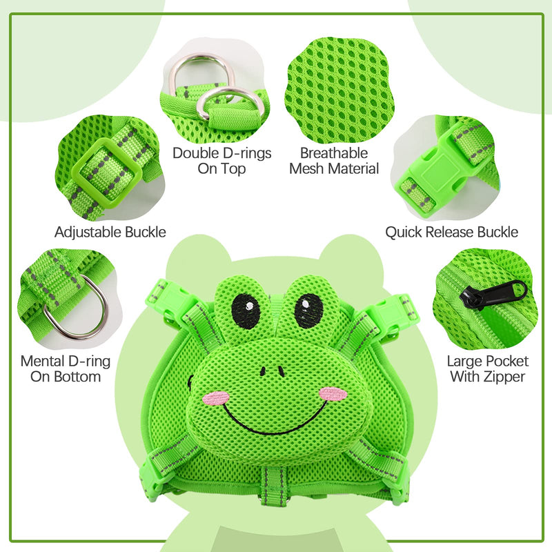 IDOMIK Dog Backpack Harness, No-Pull Dog Backpack with D-Ring for Small Medium Dogs, Cute Self Carrier Backpack for Dogs to Wear, Adjustable Dog Harness Backpack for Traveling Camping Hiking, Frog, L Large Green Frog - PawsPlanet Australia