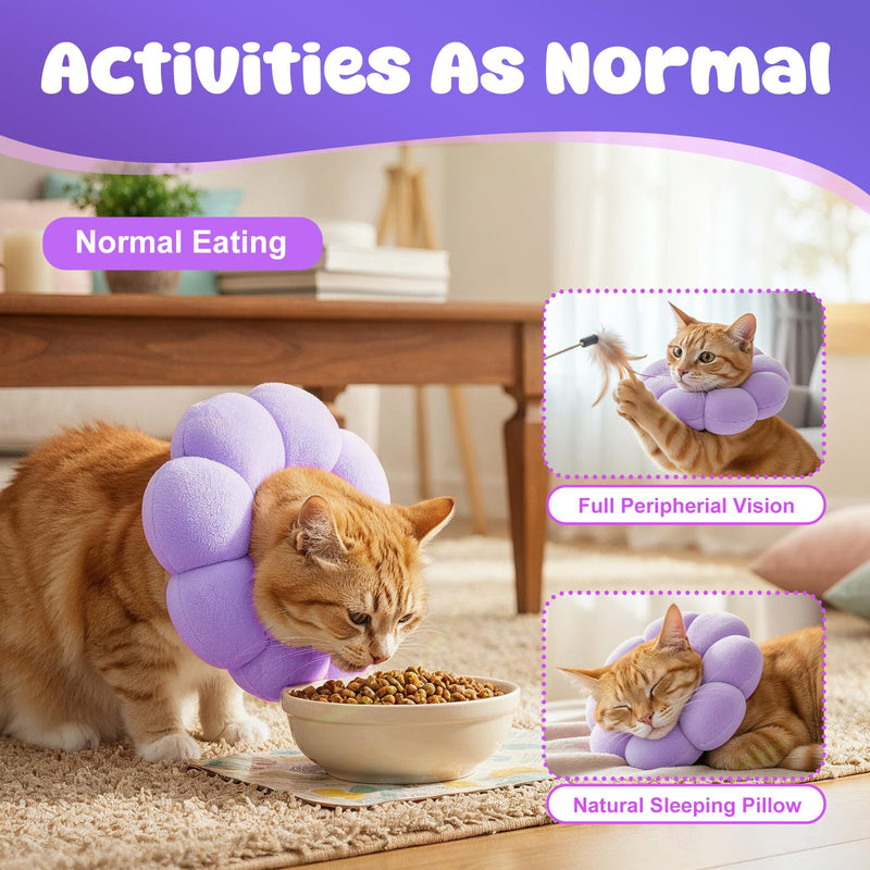 Cat Cone Collar Comfy Flower Style Elizabeth Collar Soft Waterproof Cat Recovery Collars Stop Licking Scratching After Surgery Cute Adjustable Lightweight Kitten Collars for Cats Kittens Small Dogs Purple