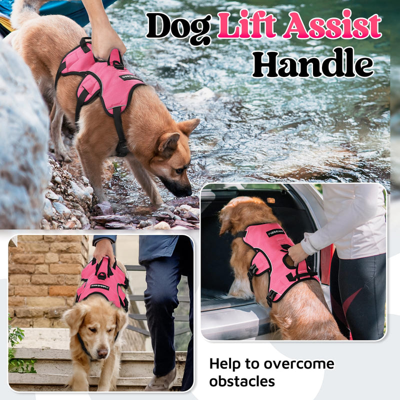 rabbitgoo Escape-Proof Dog Harness Medium with Large Handle, Anti-Pull Reflective Working Service Pets Vest, Breathable Pets Vest, Adjustable Lift Support Body Harness Large Dogs Outdoor, M, Pink M (Pack of 1)