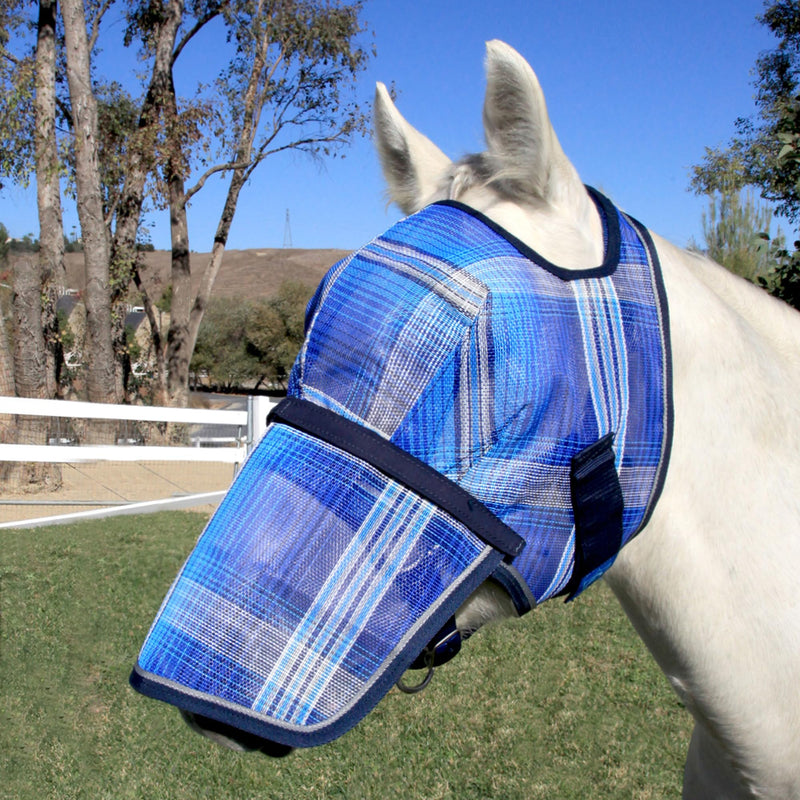 Kensington Signature Fly Mask with Removable Nose — Protects Horses Face and Nose from Biting Insects and UV Rays While Allowing Full Visibility — Ears and Forelock Able to Come Through The Mask XL (Large Horse) 181-Kentucky Blue