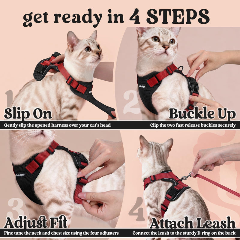 rabbitgoo Cat Harness and Lead Set, Escape Proof Kitten Harness with Leash, Metal Ring, Lightweight Soft, Reflective Adjustable Vest for Small Cat Walking Travel XS (Pack of 1), Black & Red XS (Pack of 1)