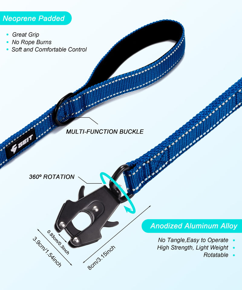 GEIT 4/5/6FT Heavy Duty Dog Leash with 2 Comfortable Padded Handles, Reflective Rope Leashes with Quick Release/Locking Tactical Frog Clip for Small Medium and Large Dogs, Blue 4 FT - PawsPlanet Australia