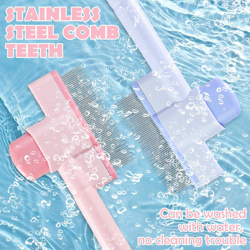 3Pcs Self Cleaning Pet Flea Comb Grooming Brush Set, Cat Hair Fine Tooth Combs for Indoor Cats Shedding with Round Hole Nail Clipper - PawsPlanet Australia