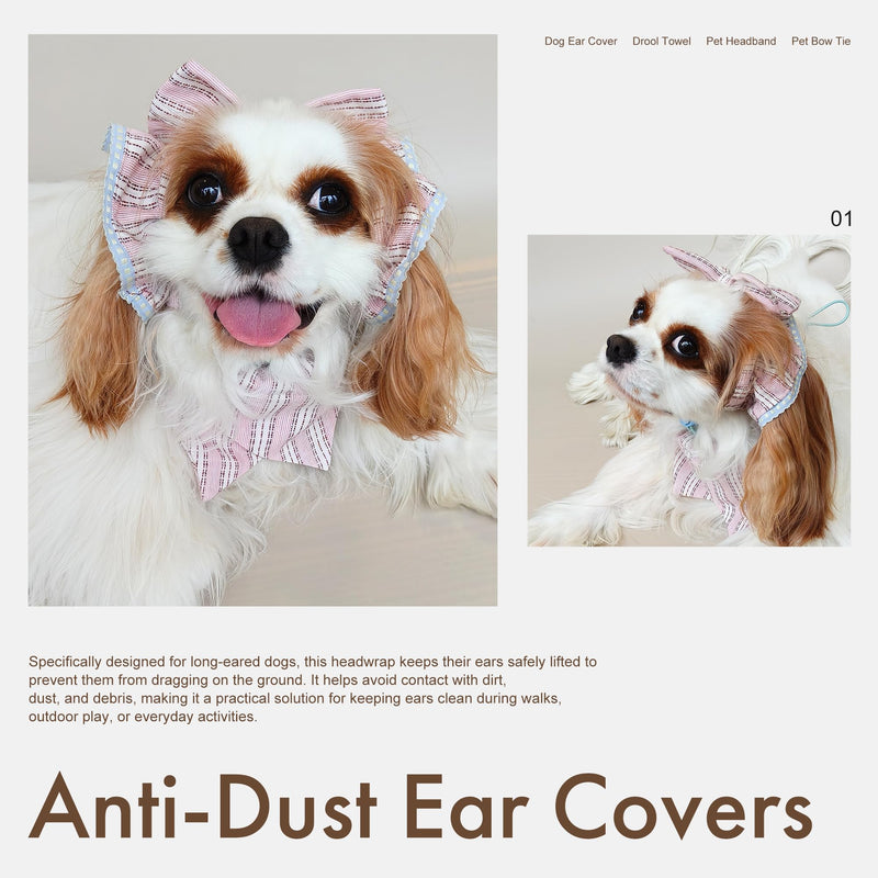 Soft Cotton Dog Headband for Cocker Spaniel, Cavalier, Springer - Adjustable Bow Pet Hair Accessory (Dog Bow Beige) - PawsPlanet Australia