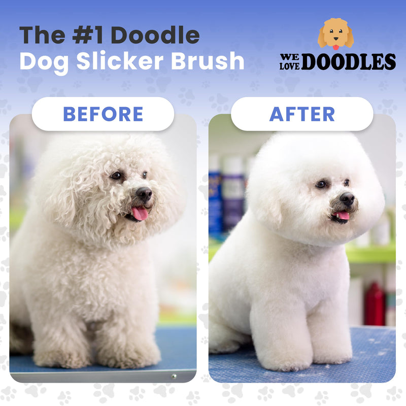 We Love Doodles Dog Slicker Brush for Grooming Pet Hair - Best Brushes for Poodle & Golden Doodle - Long-Haired Grooming Tool Small Non-Curved