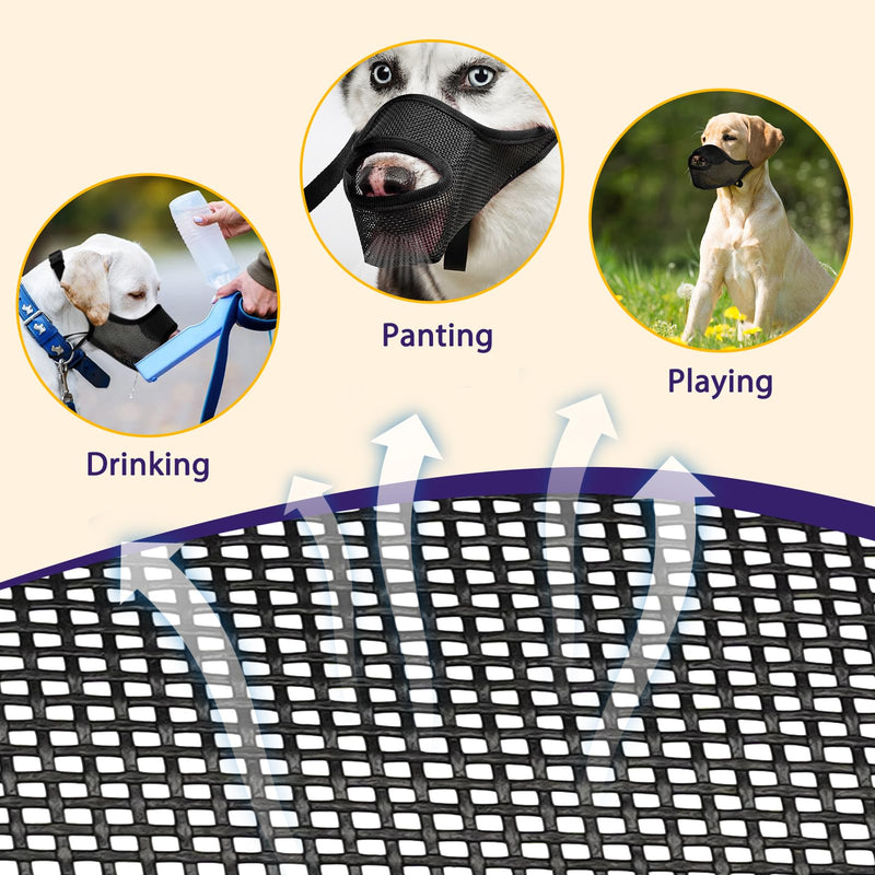 LUCKYPAW Dog Muzzle, Patented Mesh Muzzle for Large Medium Small Dogs Allows Full Pant Drinking Mouth Cover to Prevent Biting Chewing Scavenging Adjustable Breathable Mouth Guard(Black,XXL) Black XXL-Snout:12.25-13.75" - PawsPlanet Australia