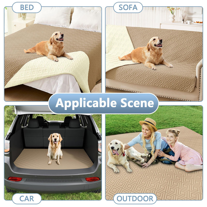 hyha Waterproof Dog Bed Blanket, Soft Pet Blankets 30x70 Inch and 68x82 Inch in Camel/Beige, 2 Item Bundle - PawsPlanet Australia