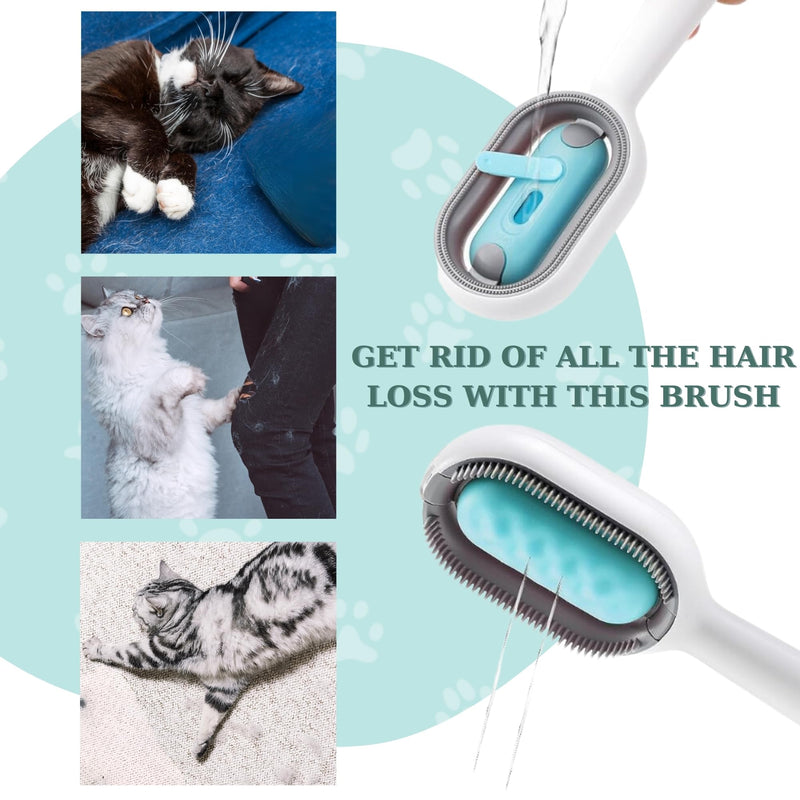 Cat Hair Brush With Water Infused 4 in 1, Pet Grooming Self Cleaning Sticky Brush for Cats, Reusable Cat and Dog Hair Remover with Unique Water Tank Design suitble for every pet hair (blue) blue - PawsPlanet Australia