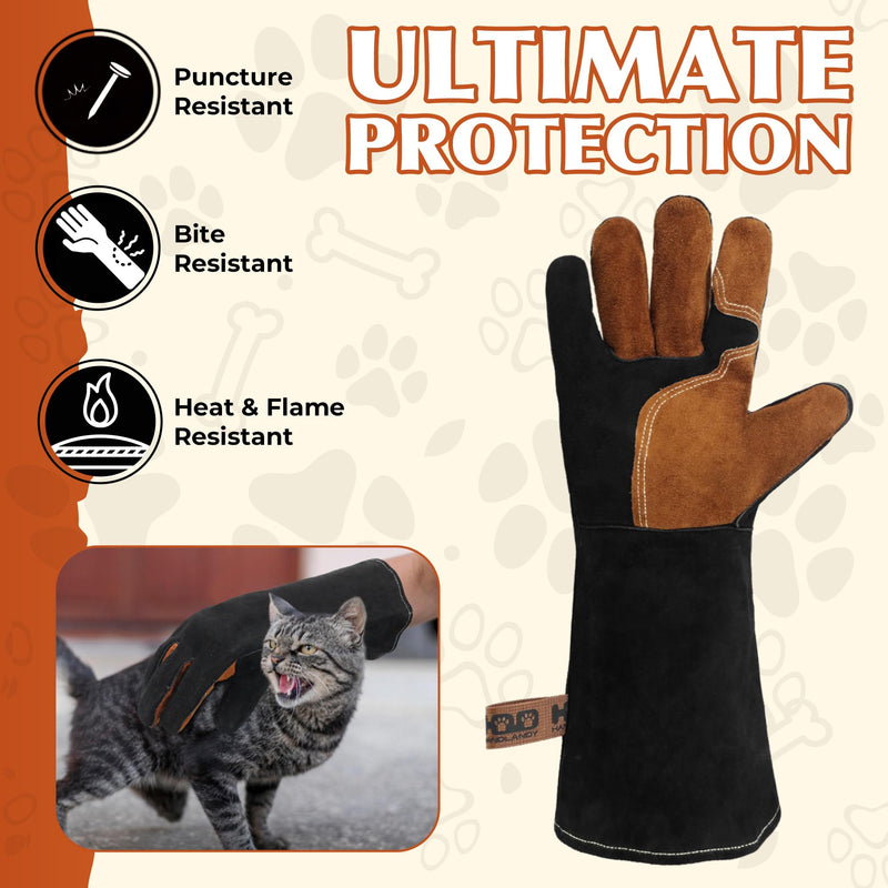 HANDLANDY 16 Inches Animal Handling Gloves Bite-Proof & Scratch-Resistant, Safe Durable Pet Gloves for Dogs, Cats, Falconry (Black, 16inch) - PawsPlanet Australia