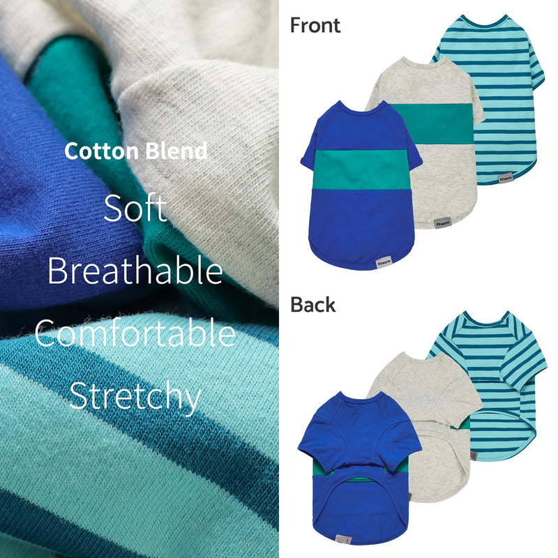 Fitwarm 3 Pack Color Block Striped Dog Shirt, Summer Dog Clothes for Small Dogs, Breathable Lightweight Pet Tshirt with Sleeves, Cat Outfit, Royal Blue, Gray, Teal, Medium RoyalBlue-Gray-Teal - PawsPlanet Australia