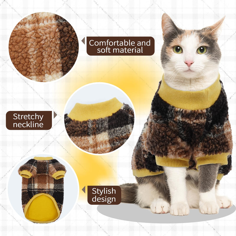 Sphynx Cat Sweater, Soft Fleece Pullover with Sleeves, Warm & Elastic Pet Clothes for Hairless Cats and Small Kittens, Cozy Winter Outfit Yellow XL X-Large - PawsPlanet Australia