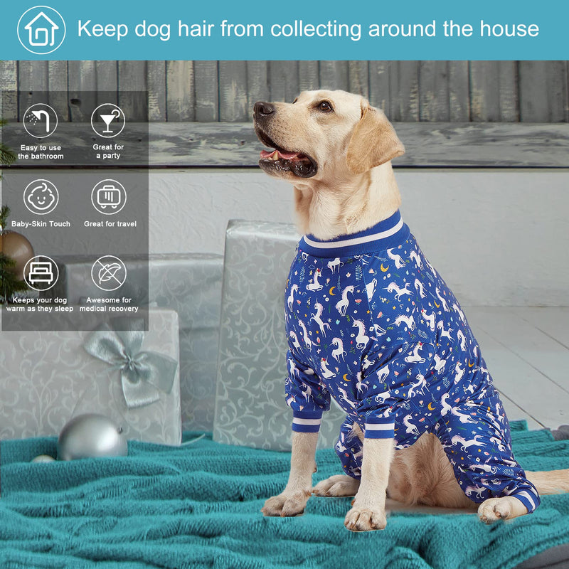 LovinPet Large Dog PJS Clothes: Wound Care/Post Surgery Mastiff Shirt, Lightweight Stretchy Knit Dog Pajamas, Mermaids & Unicorns Blue and White Print, Mastiff Pajamas, Pet PJ's/Medium Medium - PawsPlanet Australia