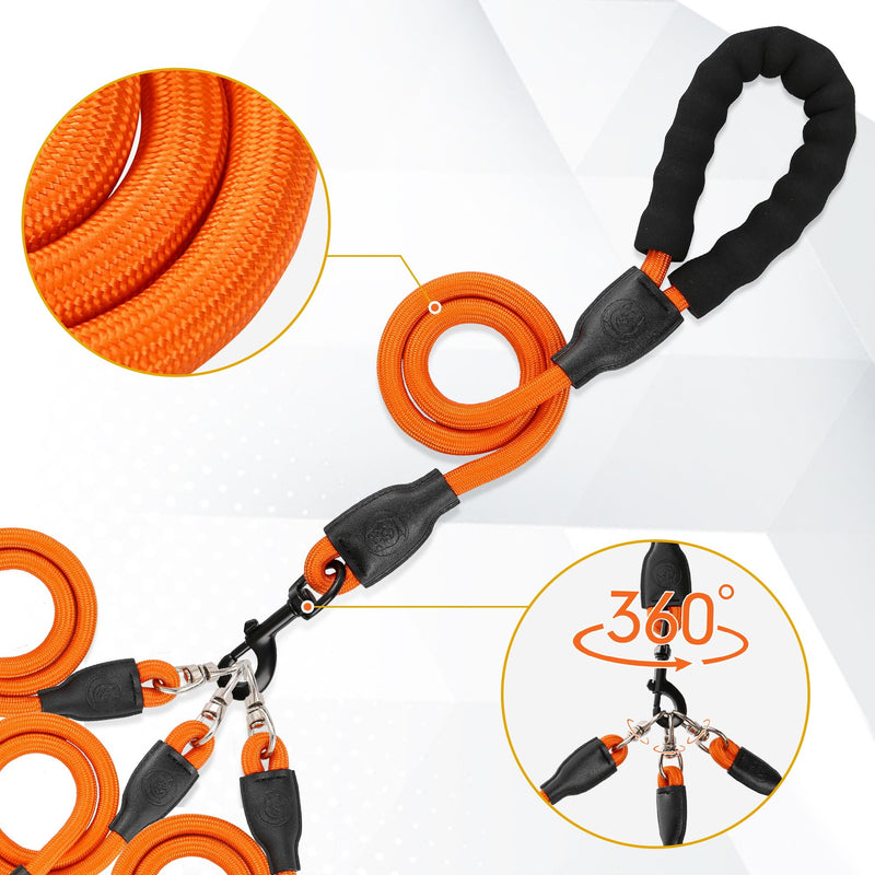 Heavy Duty 3 Dog Leash - Double Dog Leash, 360 Swivel, No Tangle, Total Length 59 in for Walking & Training Dual Dogs/Three Dogs (Orange, L) Orange - PawsPlanet Australia