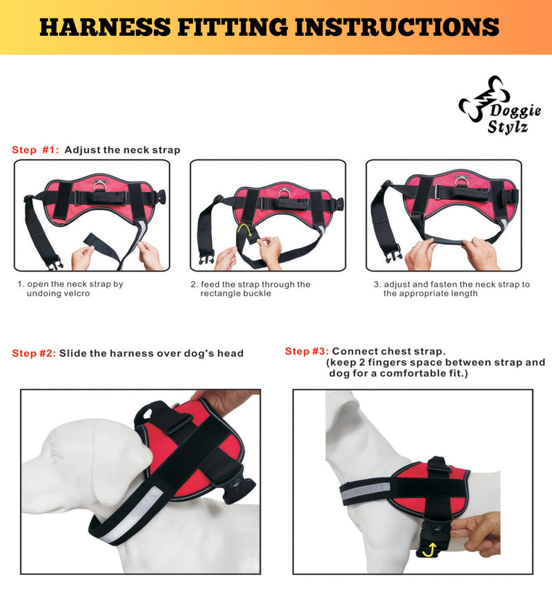 Doggie Stylz Service Dog Harness - Durable & Reflective, Adjustable for Dogs XXS to Large Sizes - Comfortable Working Dog Vest Girth 12-16" Black - PawsPlanet Australia