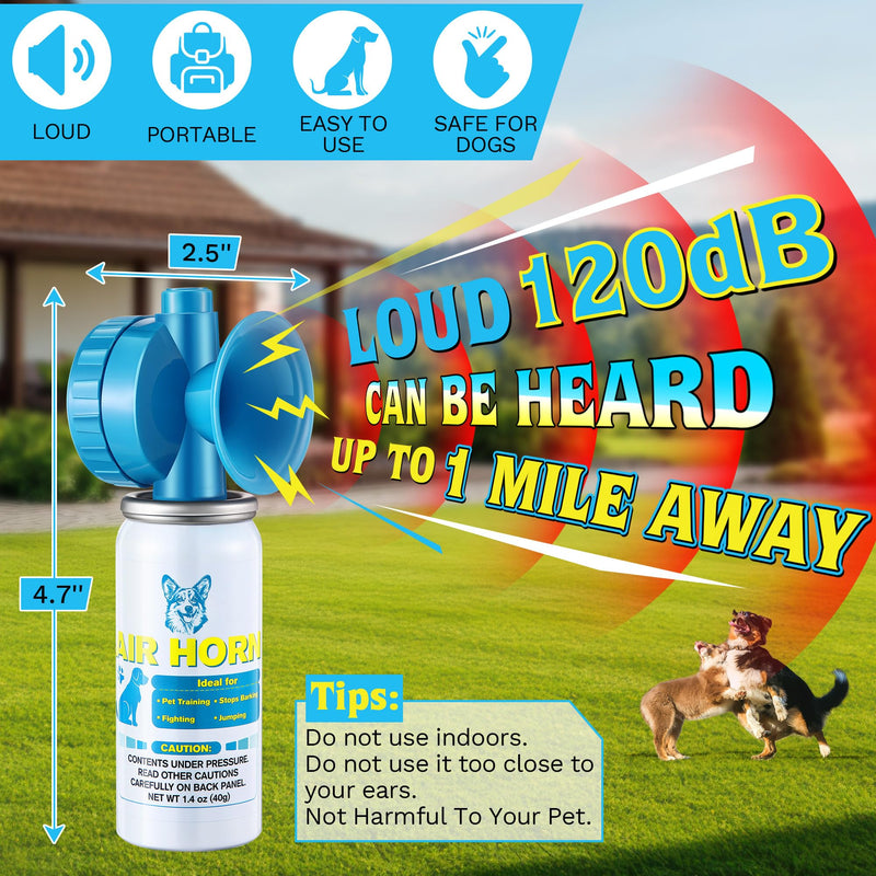 Air Horn, 1.4 oz 120 dB Loud Air Horns for Safety, for Coyotes and Aggressive Dog, Stops Attacking Fighting Barking Chasing, Effective Training Tool & Outdoor Safety Alarm, Blue(4 Pack) 4