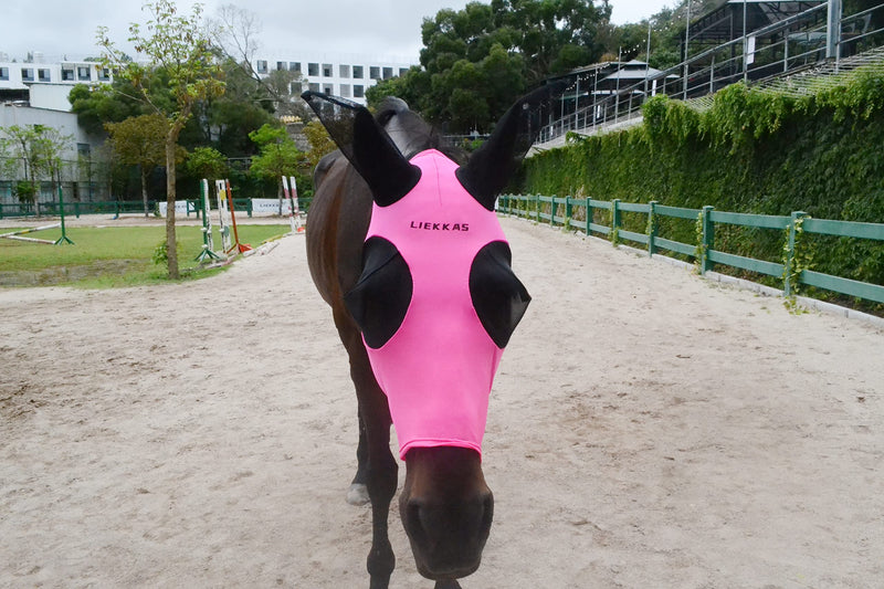 Super Comfort Horse Fly Mask Elasticity Fly Mask with Ears UV Protection for Horse(XL,Pink) pink XL - PawsPlanet Australia